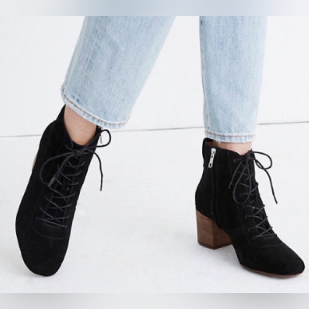 Madewell Emilia Black Lace Up Zip Boots Size 9